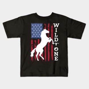 Wild One Horse Lover American Flag Vintage Distressed Kids T-Shirt